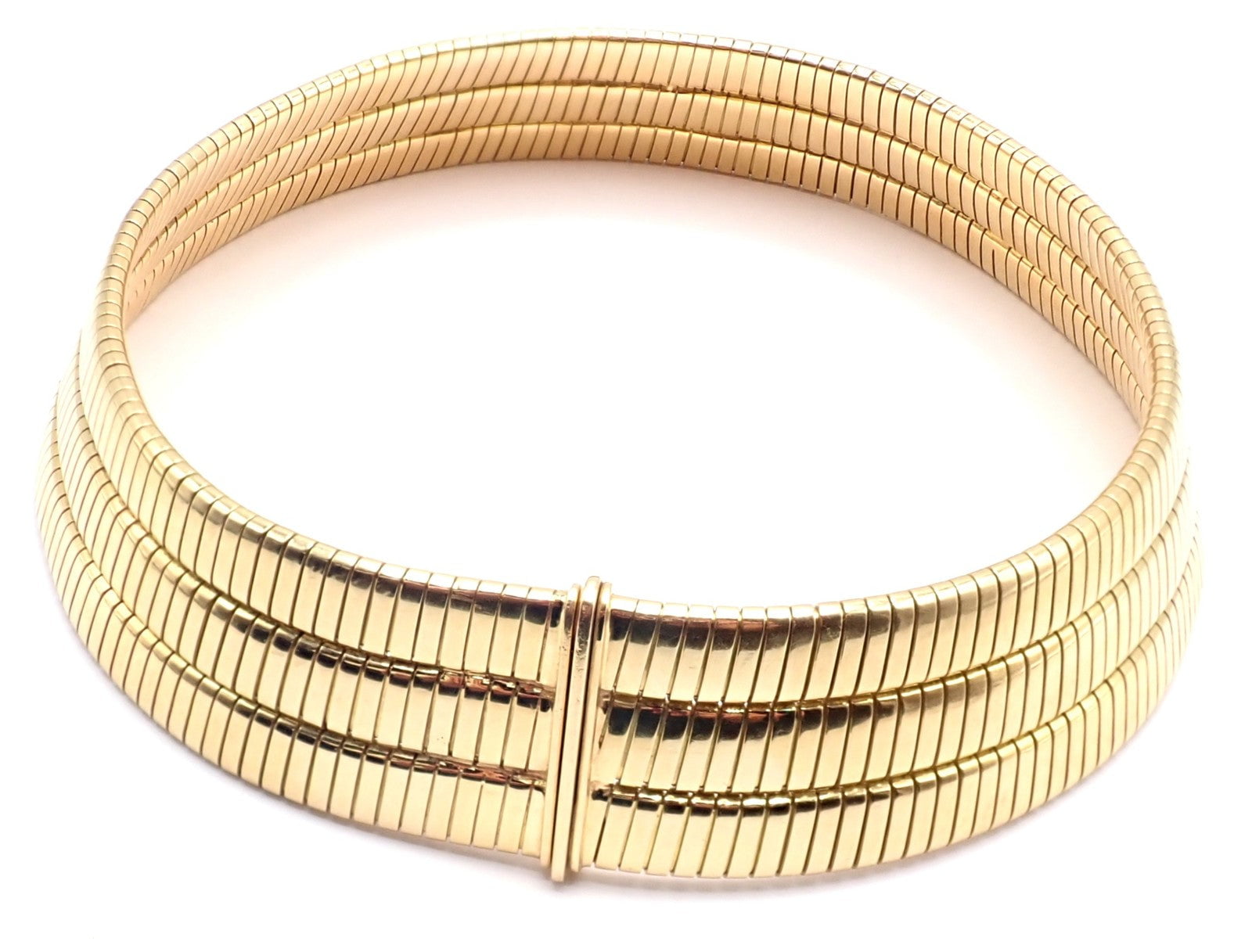 Bvlgari Jewelry & Watches:Fine Jewelry:Necklaces & Pendants Authentic! Bvlgari Bulgari Three Rows Tubogas 18k Yellow Gold Choker Necklace