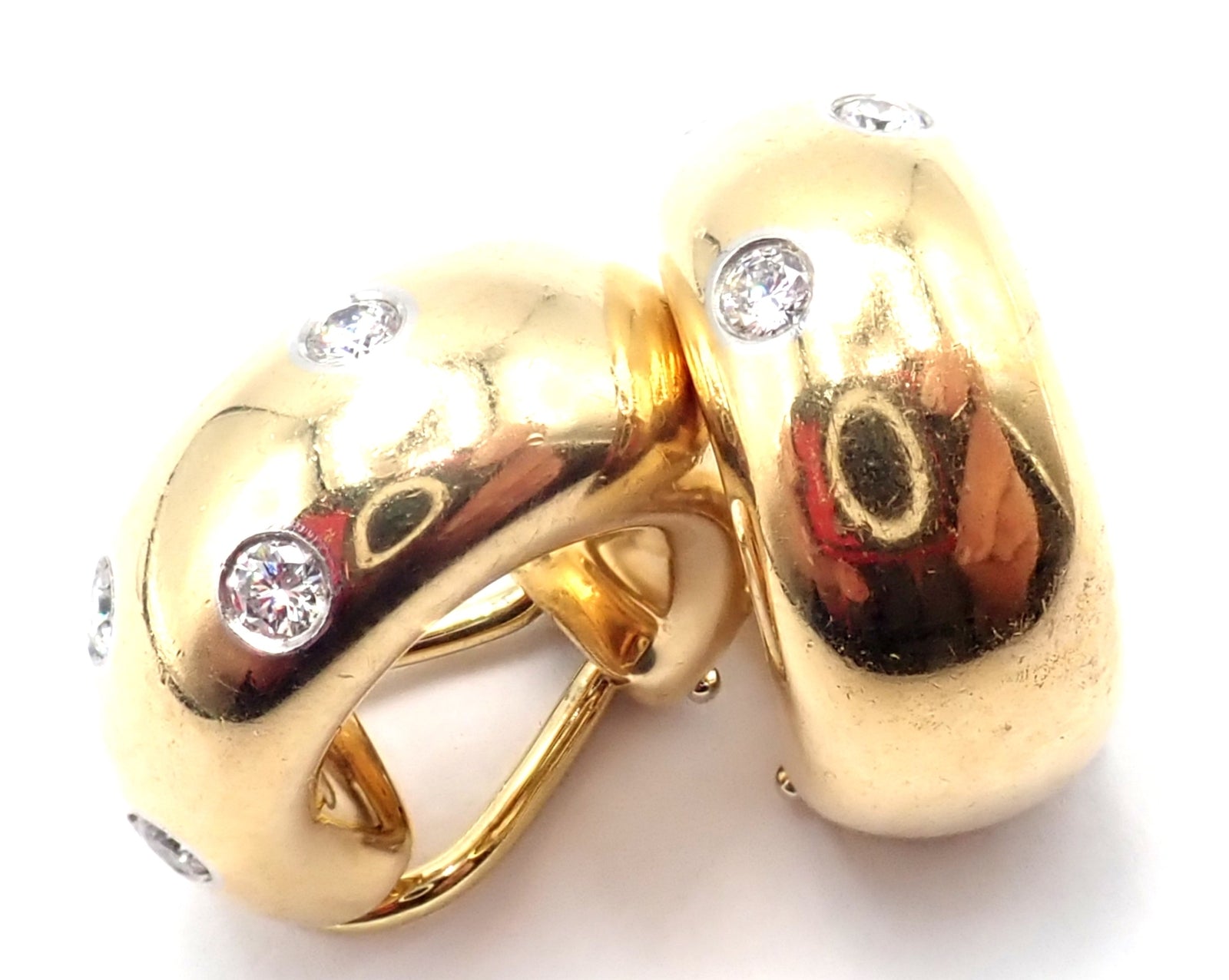 Authentic! Tiffany & Co 18k Yellow Gold Platinum Diamond Etoile Hoop Earrings | Fortrove