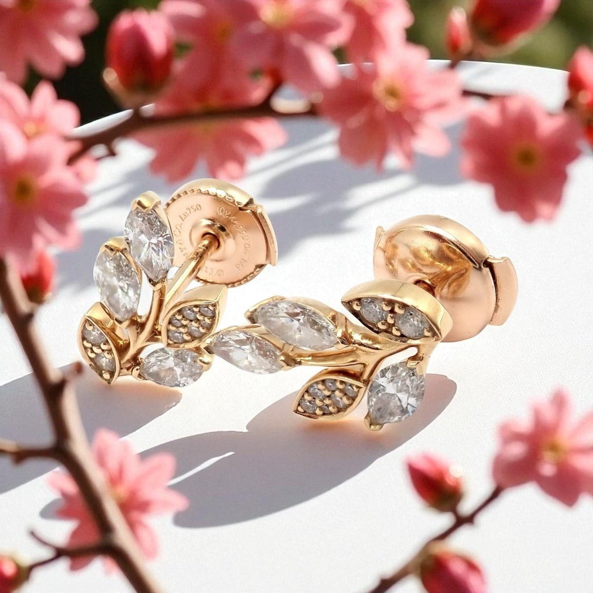 Rare! Authentic Tiffany & Co 18k Rose Gold Diamond Victoria Vine Earrings | Fortrove