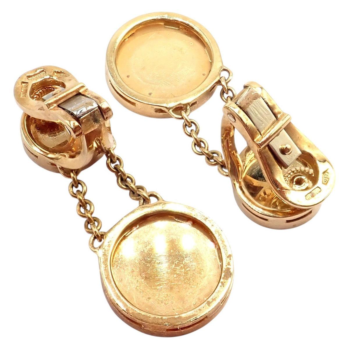Bulgari Jewelry & Watches:Fine Jewelry:Earrings Rare! Authentic Bvlgari Bulgari 18k Yellow Gold Lapis Disc Double Logo Earrings