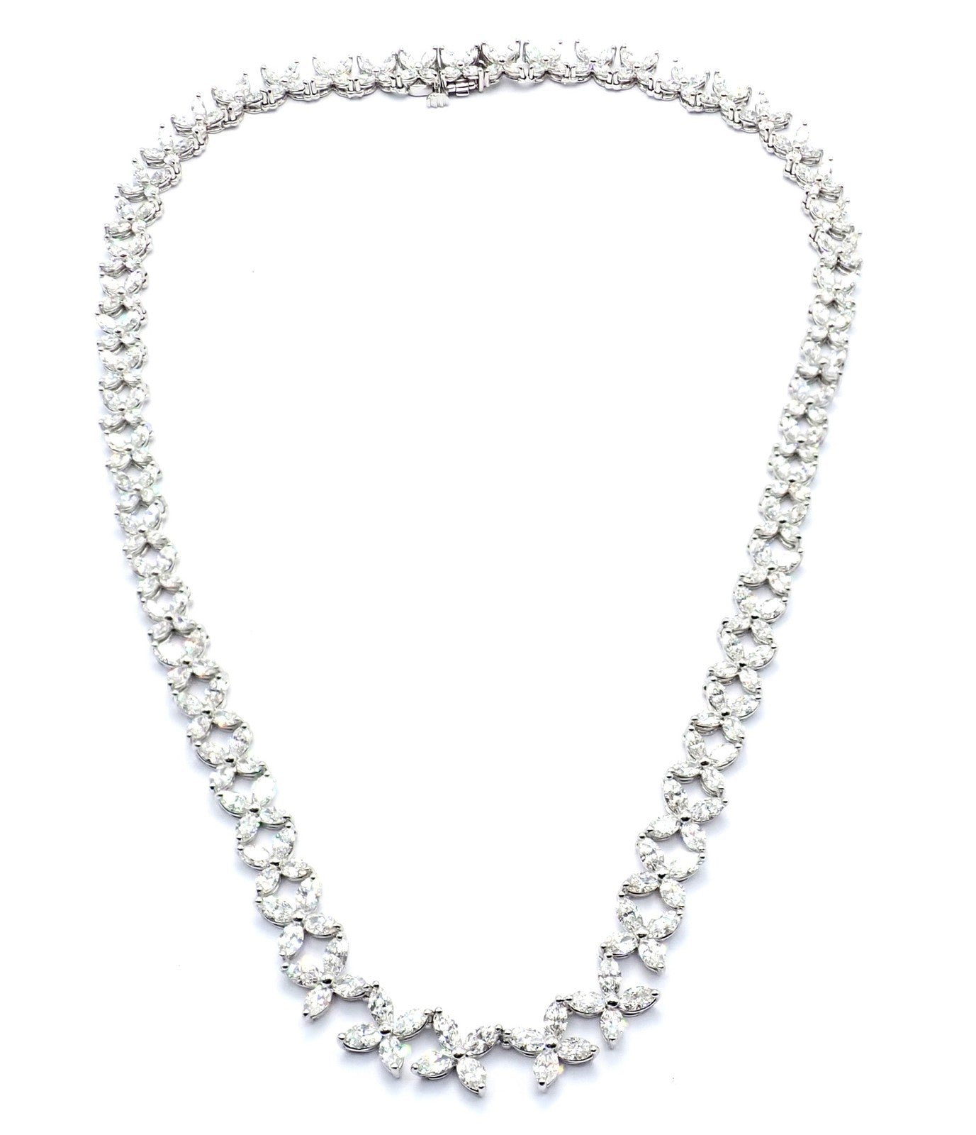 Authentic Tiffany & Co Victoria Platinum Graduated Marque Shape Diamond Necklace | Fortrove