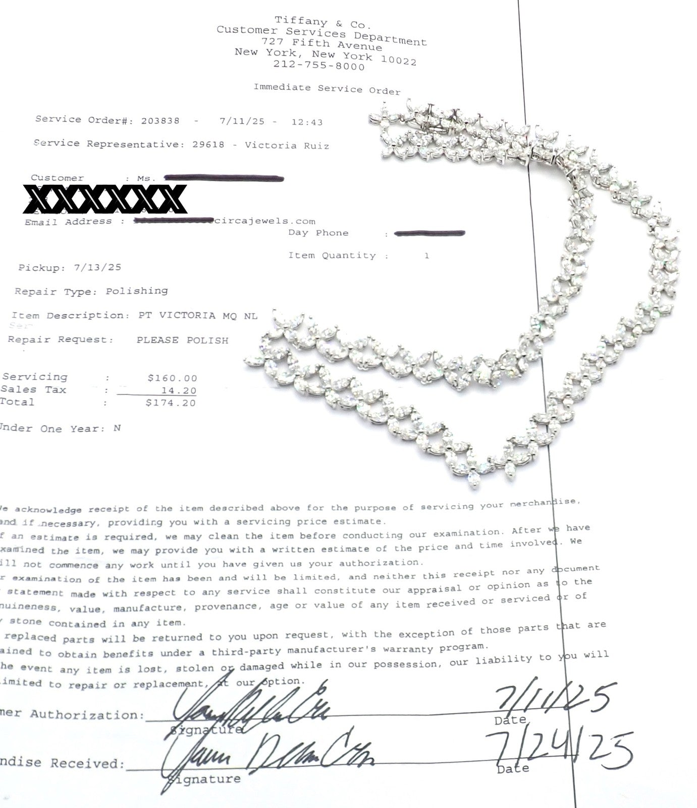 Authentic Tiffany & Co Victoria Platinum Graduated Marque Shape Diamond Necklace | Fortrove