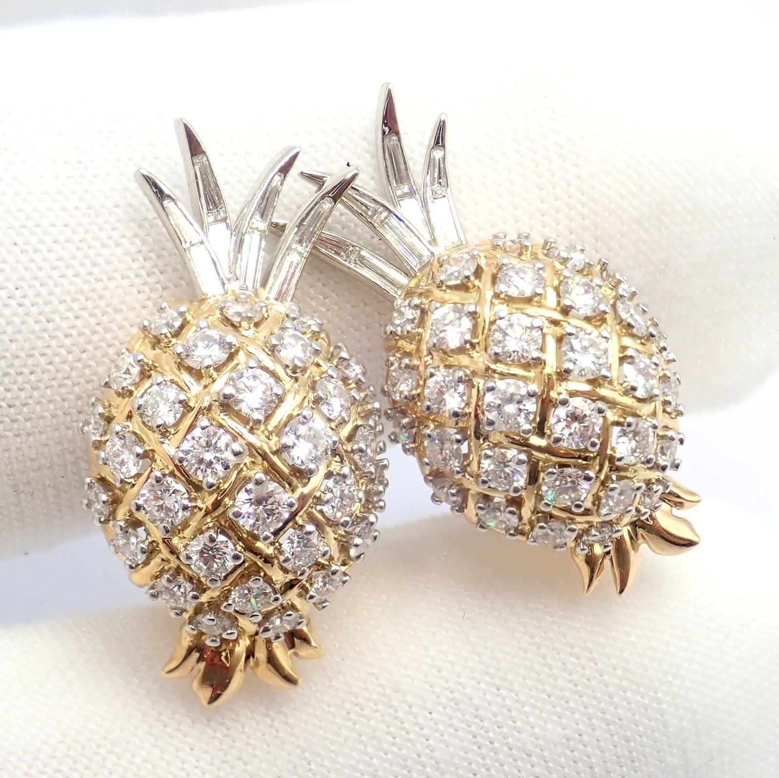 Authentic! Verdura 18k Yellow Gold Platinum Diamond Pineapple Earrings | Fortrove