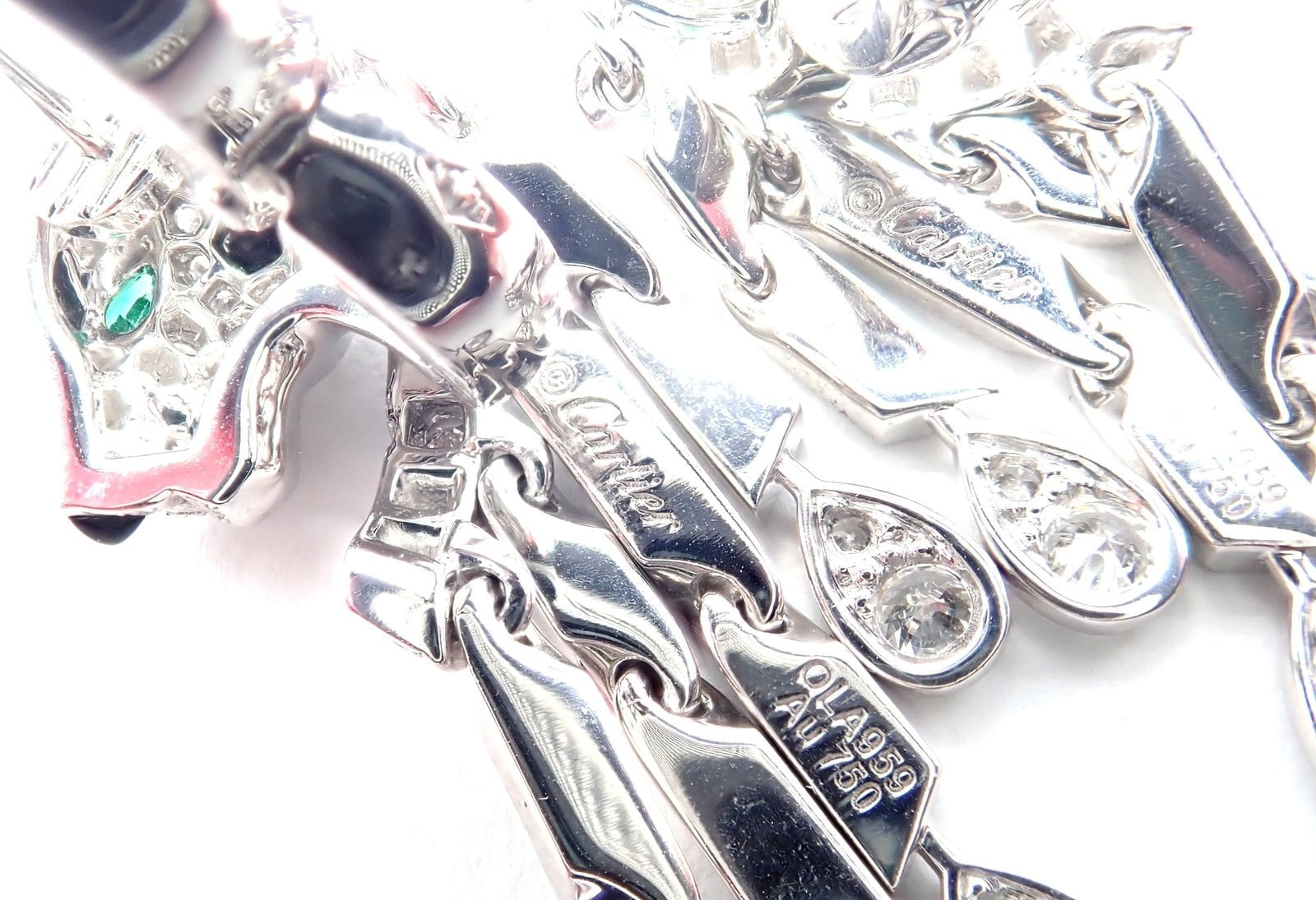 Authentic! Cartier Panthere Panther 18k White Gold Diamond Black Onyx Earrings | Fortrove