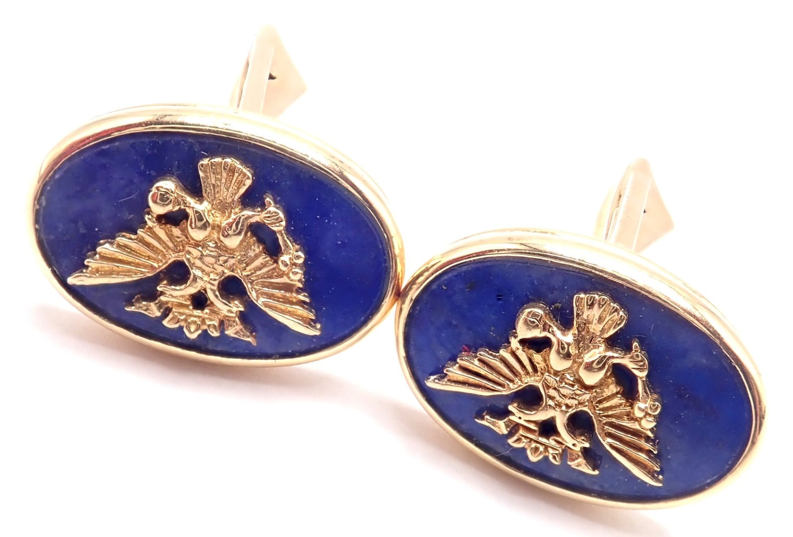 Authentic! Franklin Mint Faberge Imperial Eagle 14k Yellow Gold Lapis Cufflinks | Fortrove