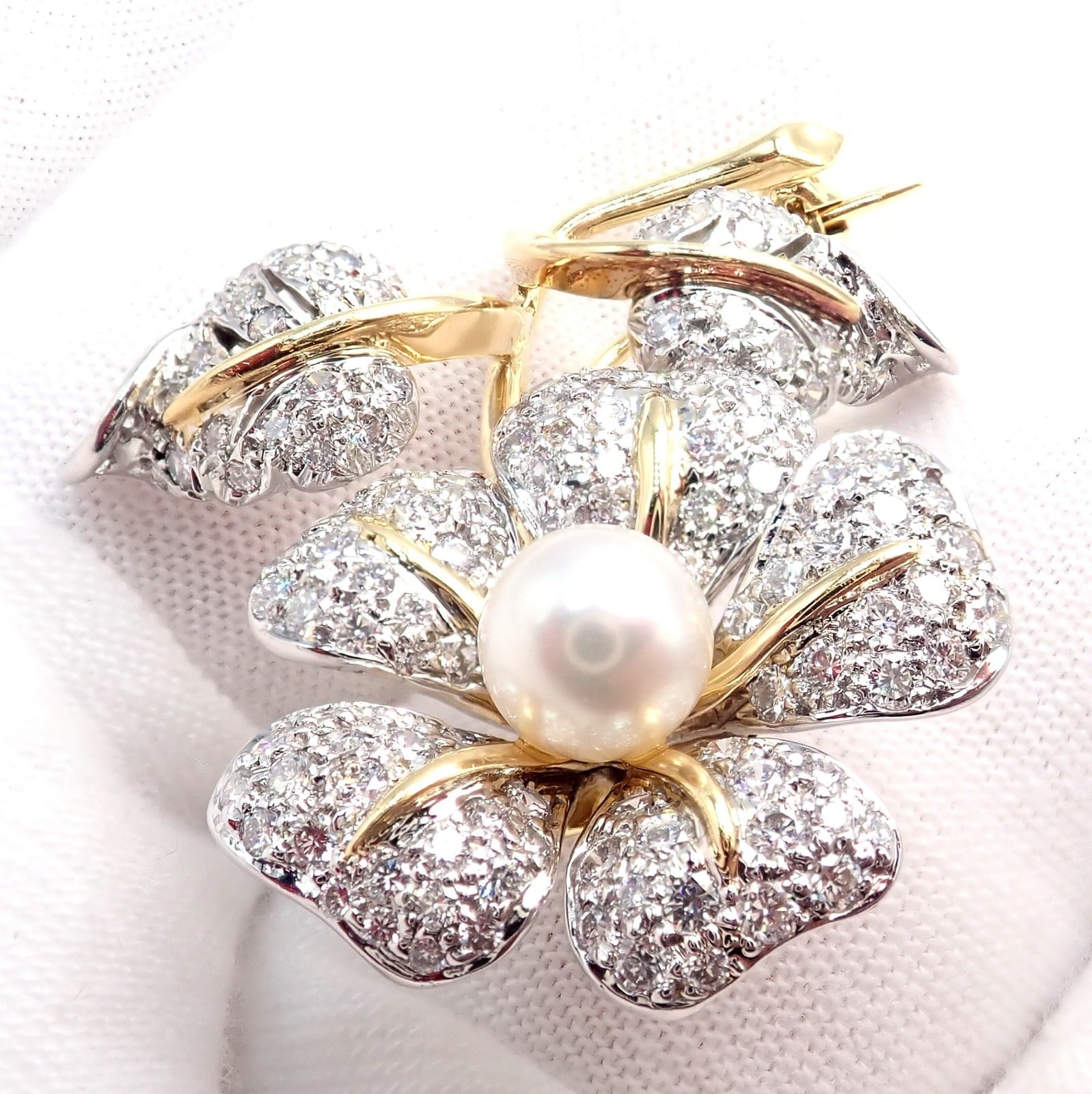 Vintage! Tiffany & Co 18k Yellow Gold Platinum Diamond Pearl Pin Brooch | Fortrove