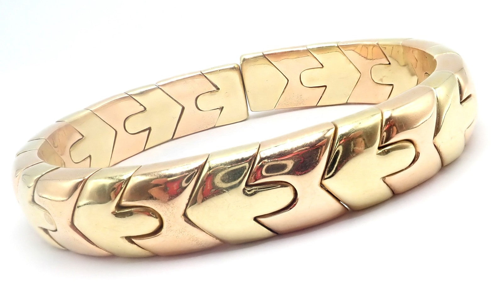 Authentic! Bulgari Bvlgari Alveare 18k Yellow & Rose Gold Bangle Cuff Bracelet | Fortrove