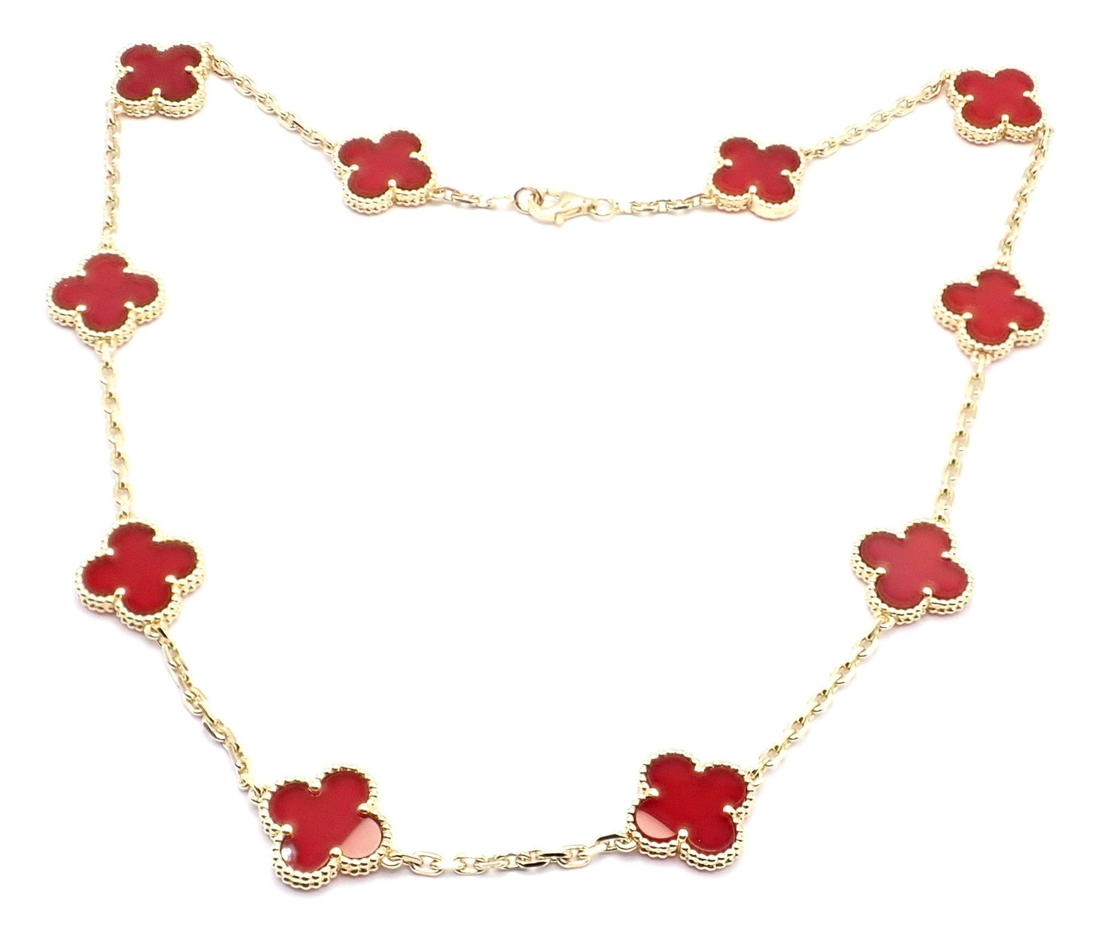 Authentic Van Cleef & Arpels 18k Gold 10 Motif Alhambra Carnelian Necklace Paper | Fortrove