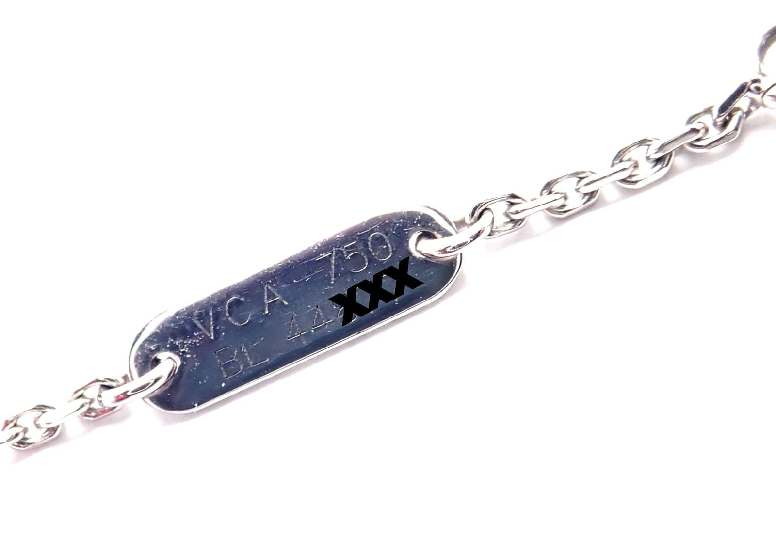 Authentic! Van Cleef & Arpels Alhambra 18k White Gold Pink Opal Necklace Cert. | Fortrove