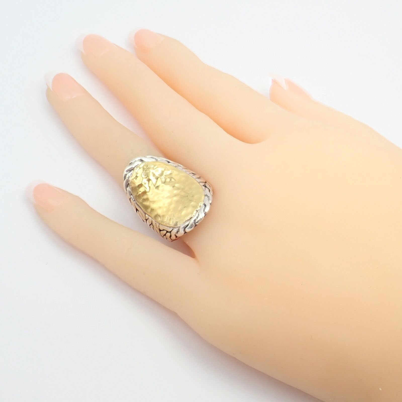 John Hardy JH Silver 22k Yellow Gold Classic Palu Saddle Cocktail Ring sz 7 | Fortrove