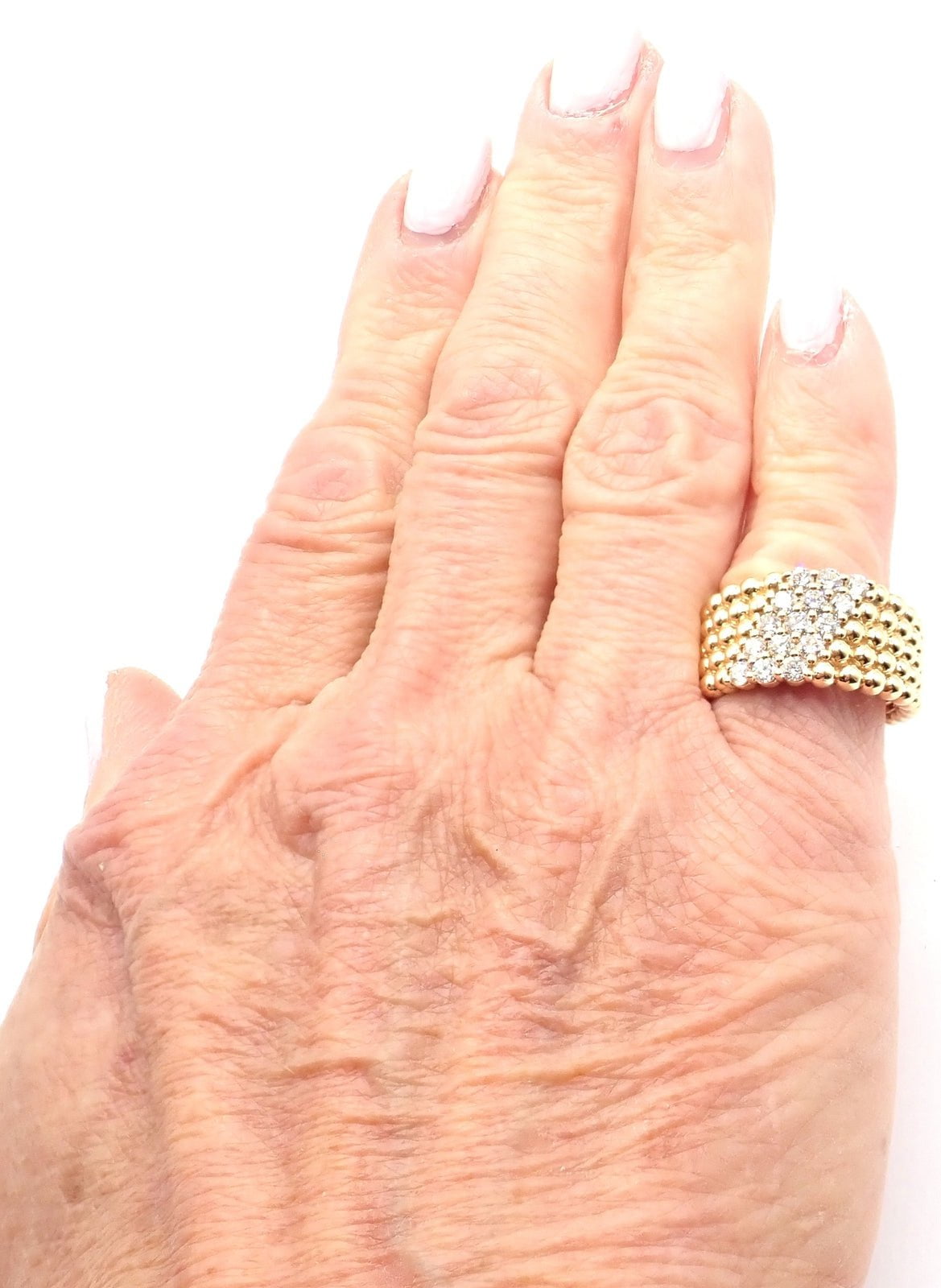 Van Cleef & Arpels 18k Yellow Gold Perlee Diamond 5 Row Band Ring Size 5.75 Cert | Fortrove