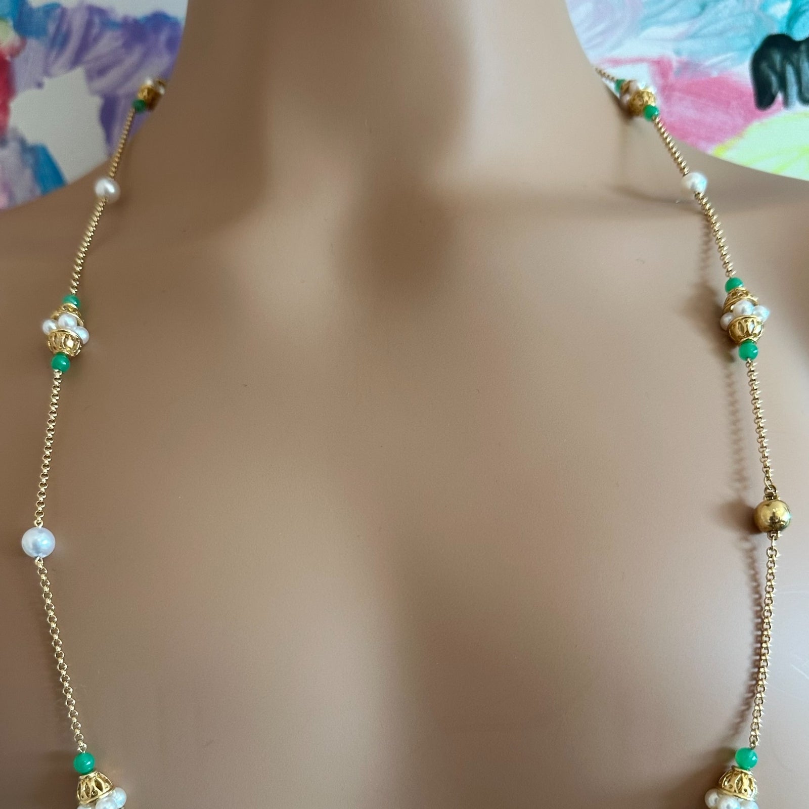 Vintage! Mikimoto 18k Yellow Gold Pearl Chalcedony 32" Long Necklace | Fortrove