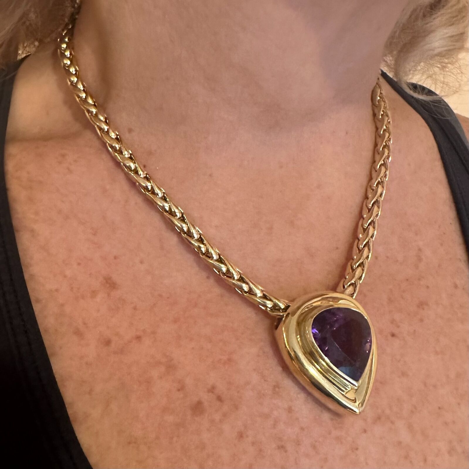 Authentic! Tiffany & Co Paloma Picasso 18k Gold Large Amethyst Pendant Necklace | Fortrove