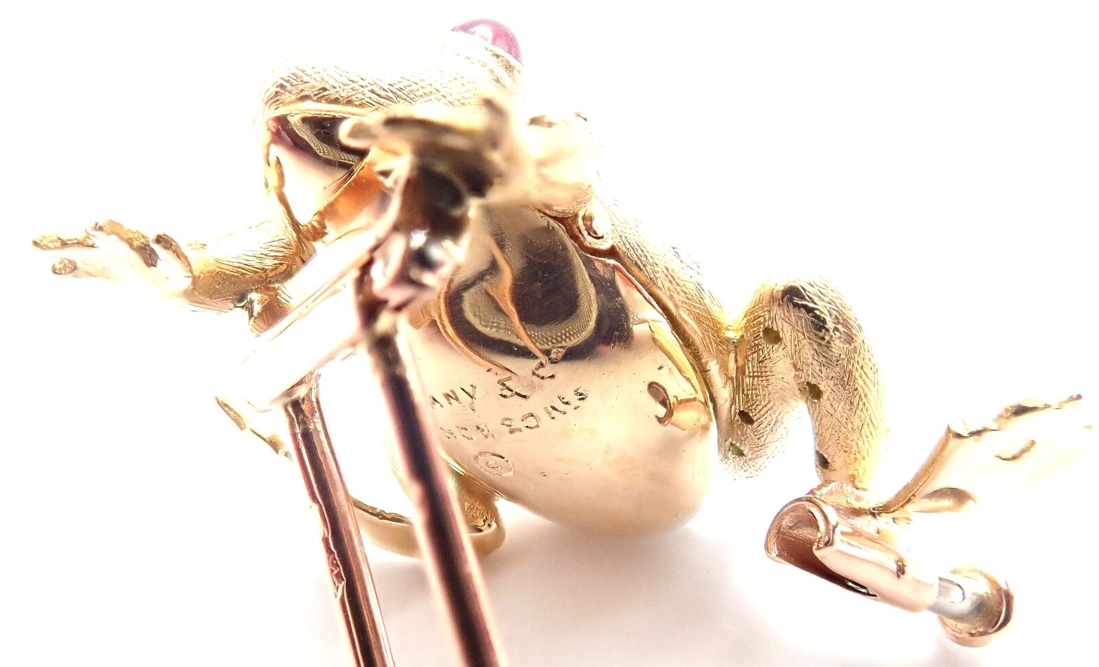 Vintage! Tiffany & Co. France 20k Yellow Gold Ruby Emerald Frog Pin Brooch | Fortrove