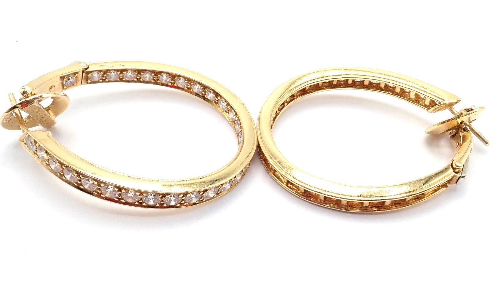 Authentic! Van Cleef & Arpels 18k Yellow Gold Diamond Large Hoop Earrings | Fortrove