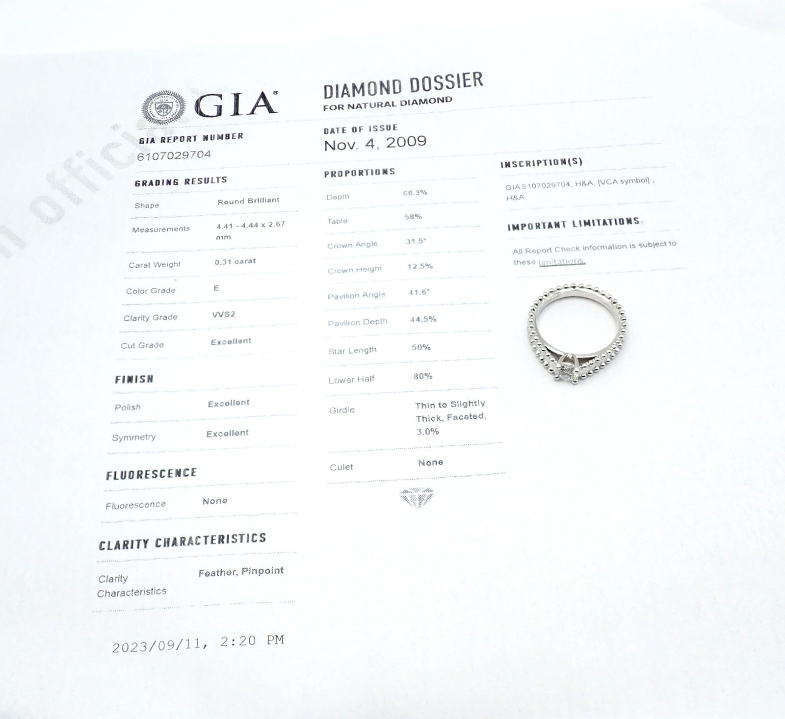 Authentic! Van Cleef & Arpels Estelle Platinum .31ct Diamond Solitaire Ring GIA | Fortrove