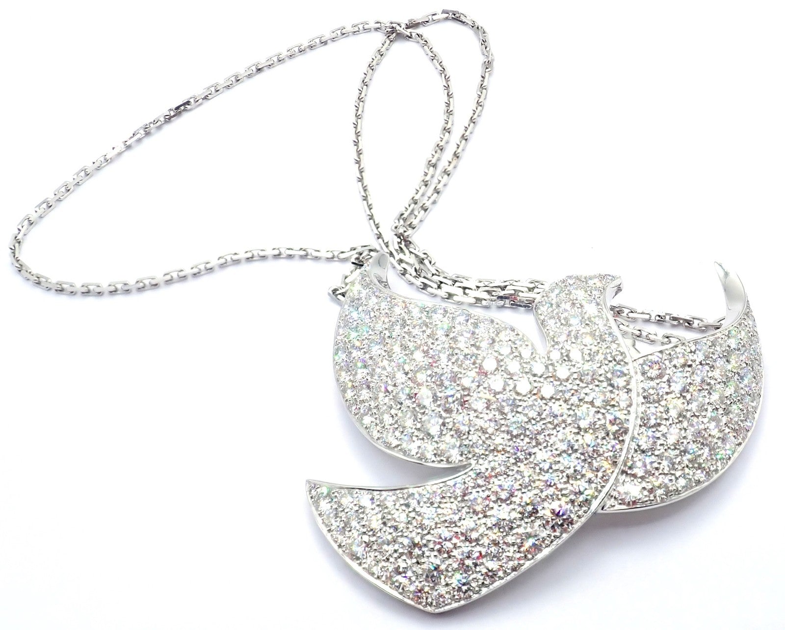 Authentic! Cartier Colombe Dove Of Peace 18k White Gold Diamond Necklace Paper | Fortrove