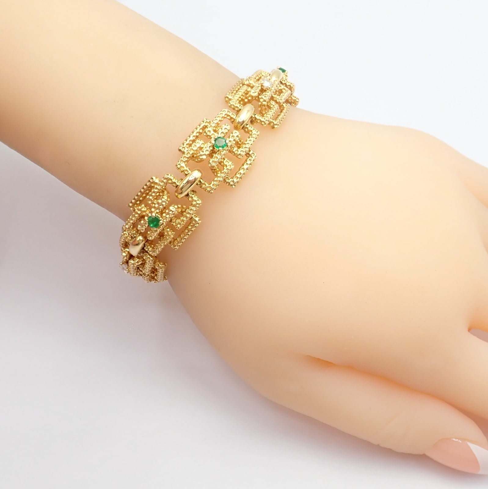 Vintage Tiffany & Co France 18k Yellow Gold Diamond Emerald Bracelet | Fortrove