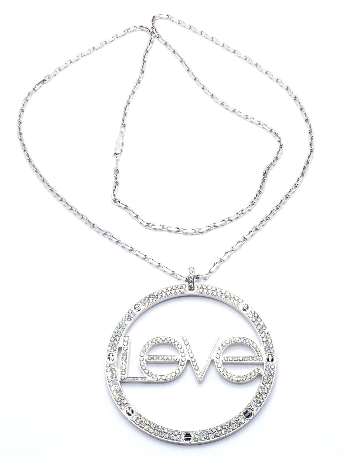 Authentic! Cartier 18k White Gold Diamond Ceramic Large Love Pendant Necklace | Fortrove