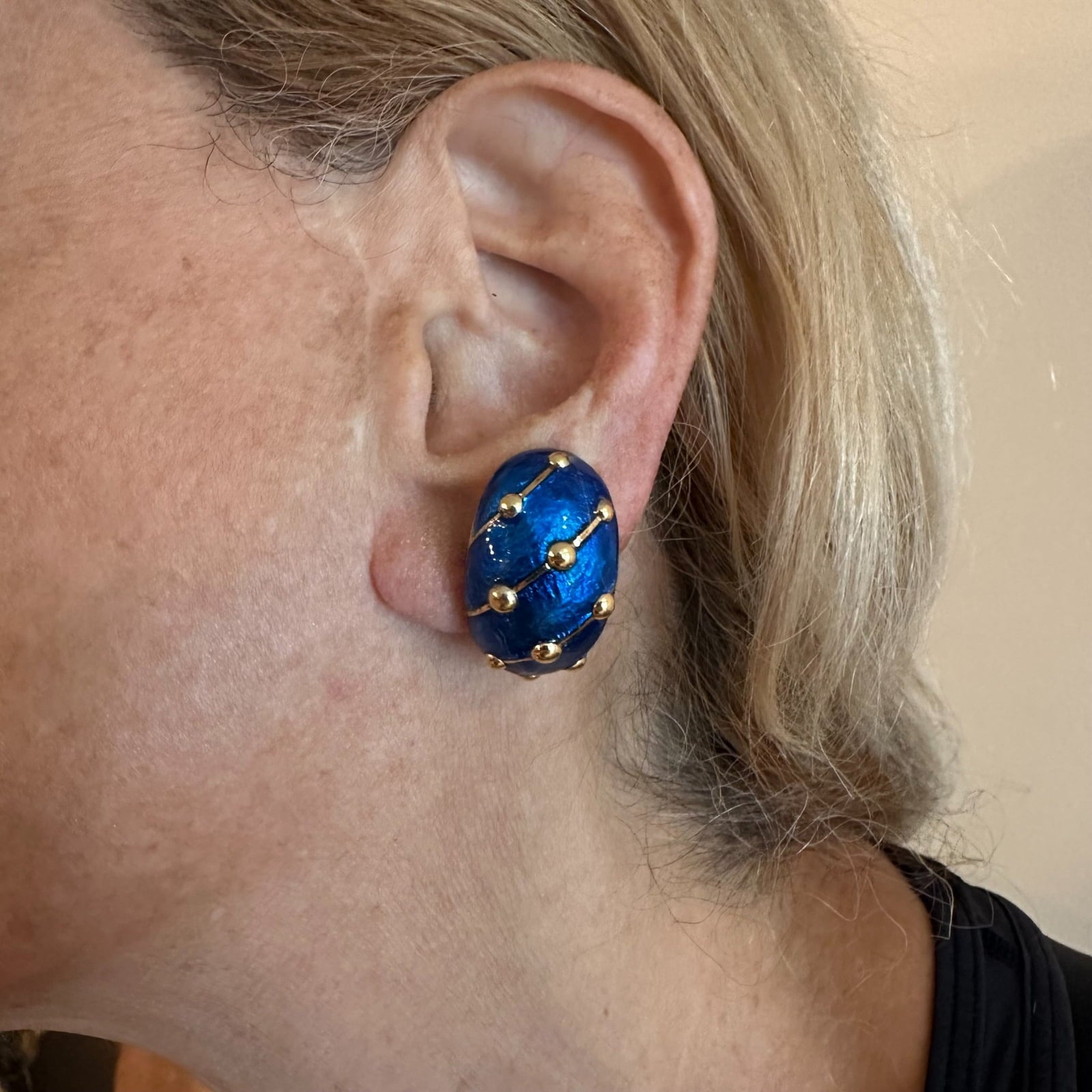 Tiffany & Co. Jewelry & Watches:Fine Jewelry:Earrings Rare Tiffany & Co Schlumberger 18k Yellow Gold Large Blue Enamel Banana Earrings