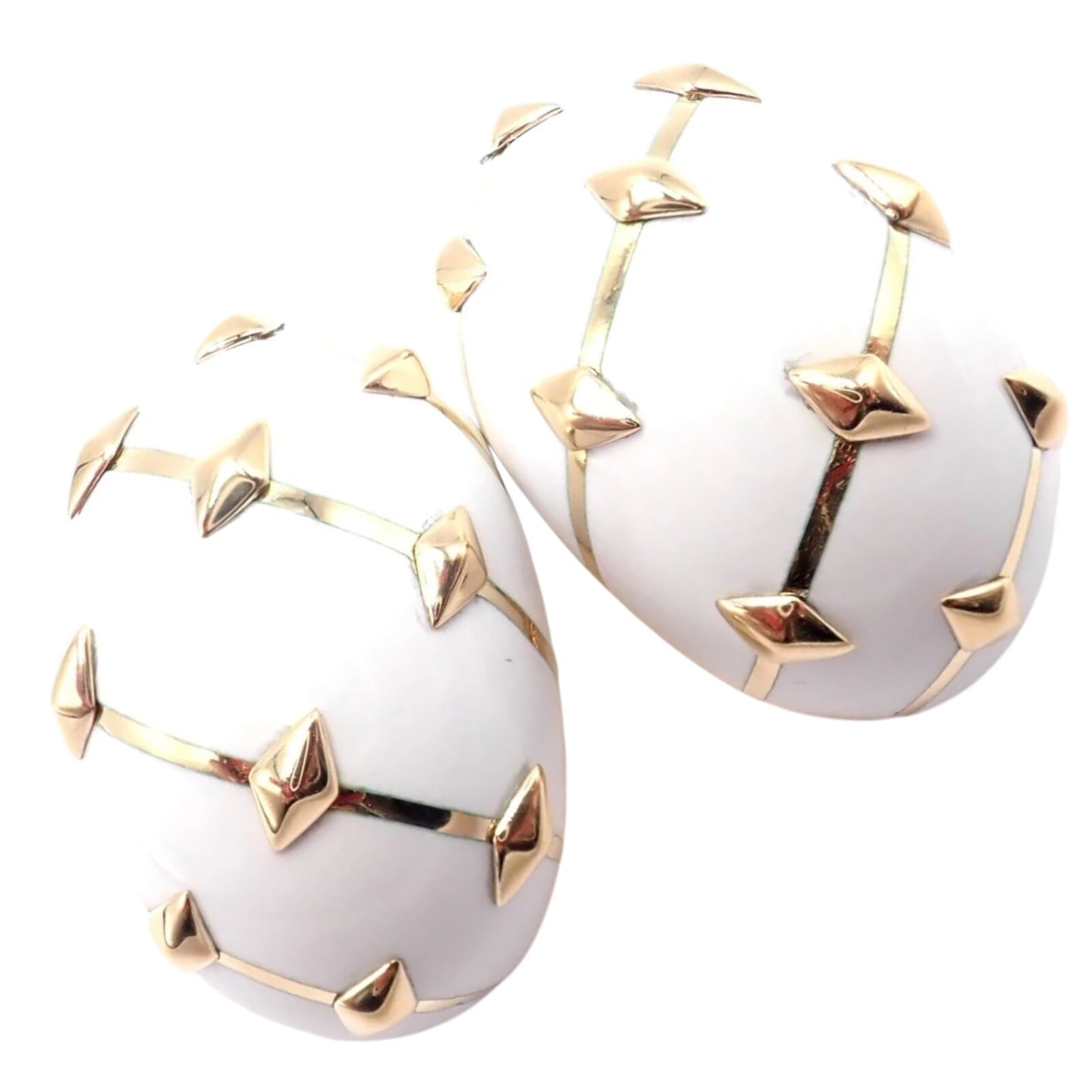 Jean Schlumberger for Tiffany & Co. Jewelry & Watches:Fine Jewelry:Earrings Tiffany & Co Schlumberger Dot Losange 18k Yellow Gold White Enamel Hoop Earrings
