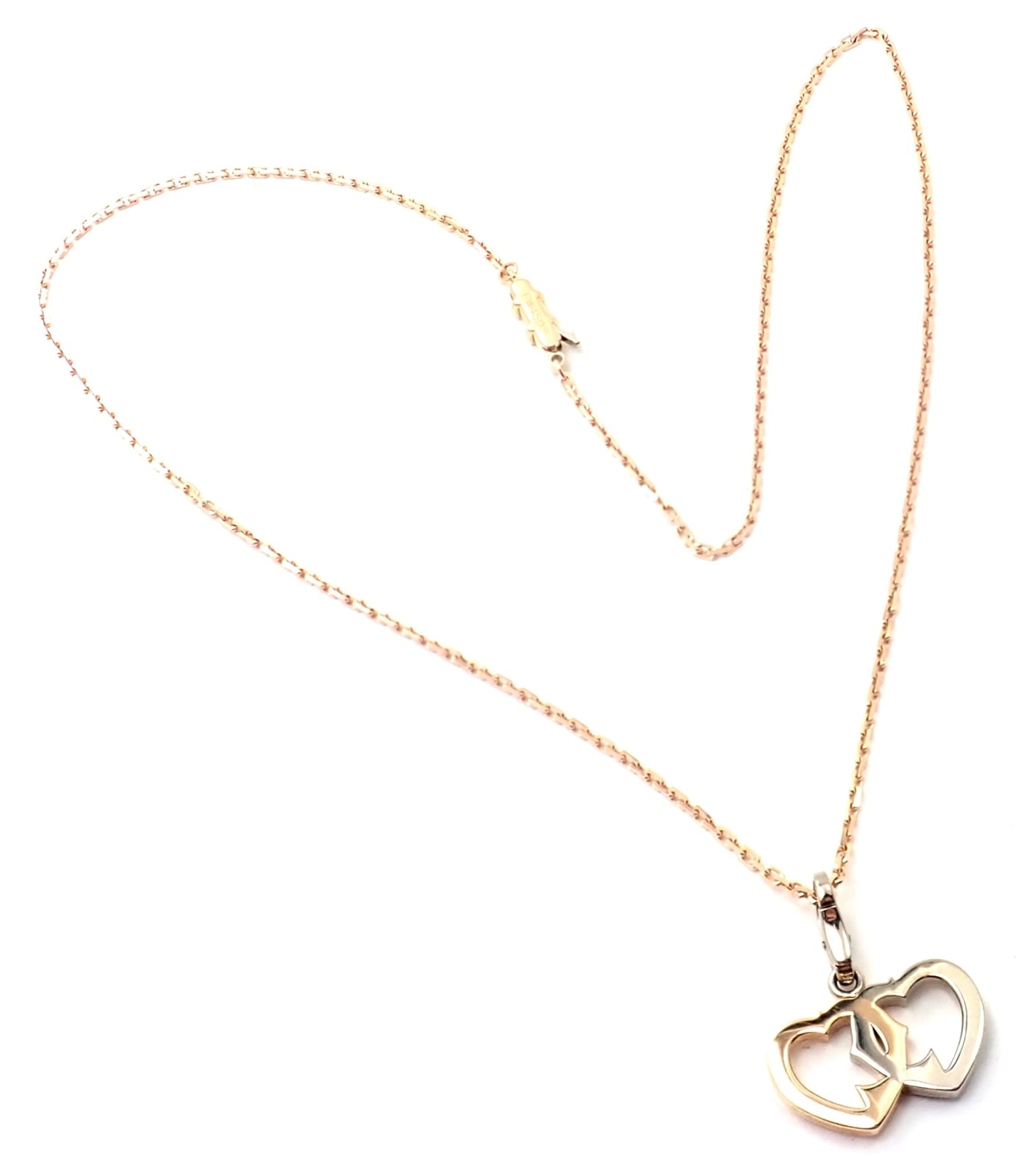 Cartier Jewelry & Watches:Fine Jewelry:Necklaces & Pendants Authentic! Cartier 18K Rose & White Gold Double C Heart Pendant Chain Necklace