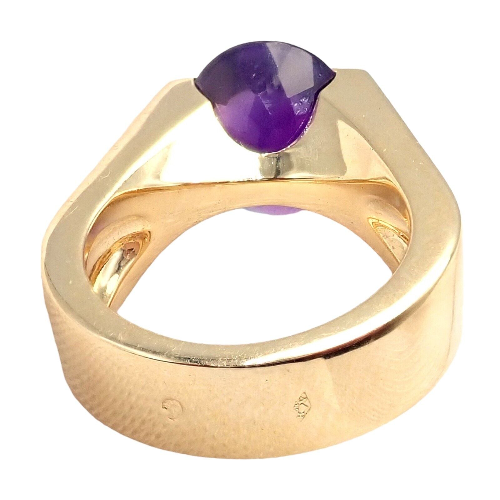 Authentic! Cartier Tankissi 18k Yellow Gold Diamond Large Amethyst Ring | Fortrove