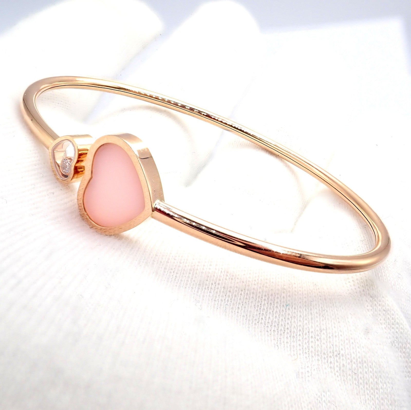 Chopard Jewelry & Watches:Fine Jewelry:Bracelets & Charms Rare! Chopard 18k Rose Gold Happy Hearts Diamond Pink Opal Bracelet