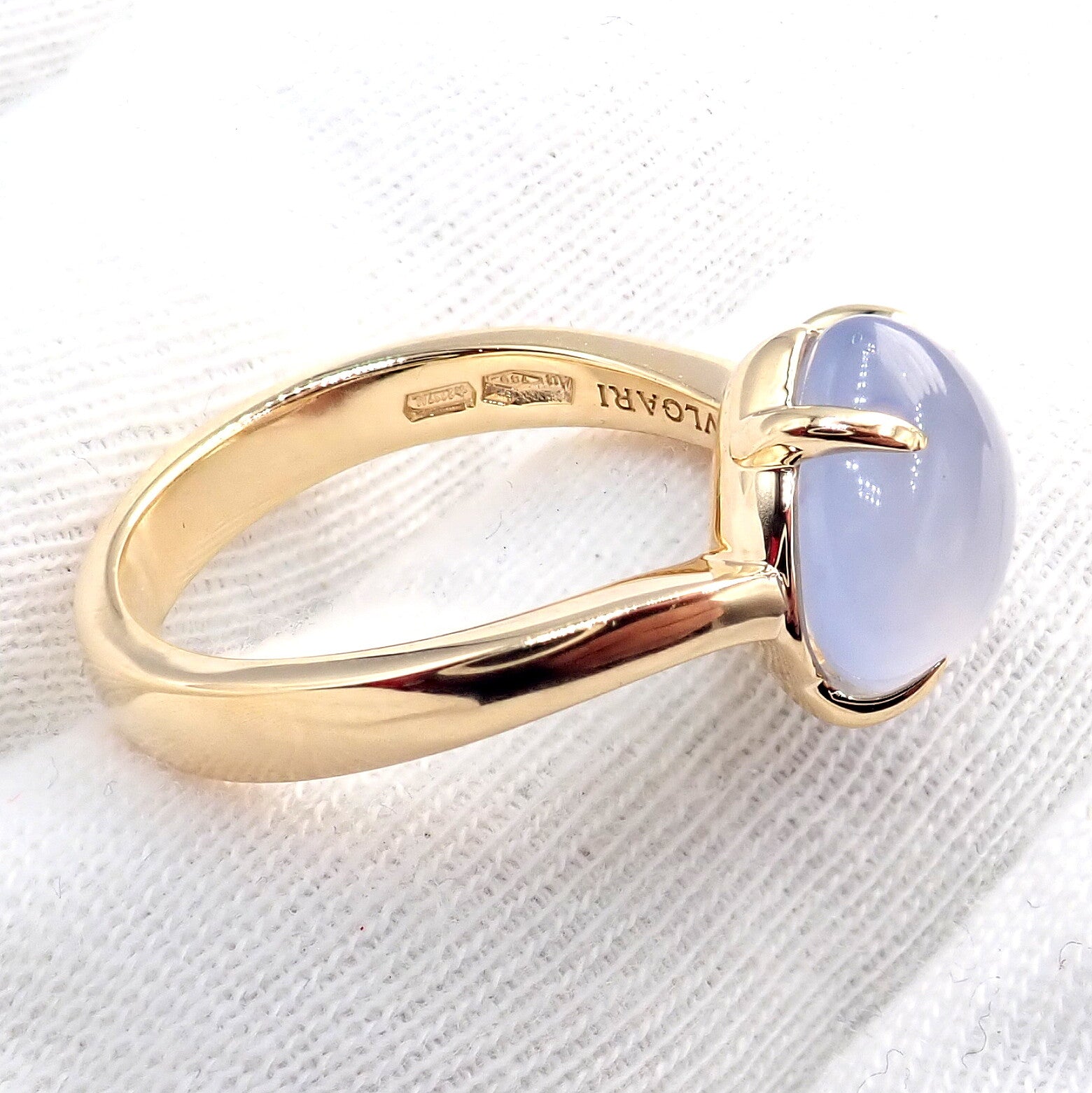 Authentic! Bulgari 18k Yellow Gold Mediterranean Eden Chalcedony Ring Size 5.75 | Fortrove