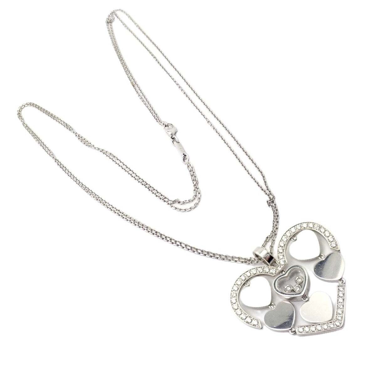 Chopard Jewelry & Watches:Fine Jewelry:Necklaces & Pendants Authentic! Chopard 18k White Gold Large Double Happy Hearts Diamond Necklace