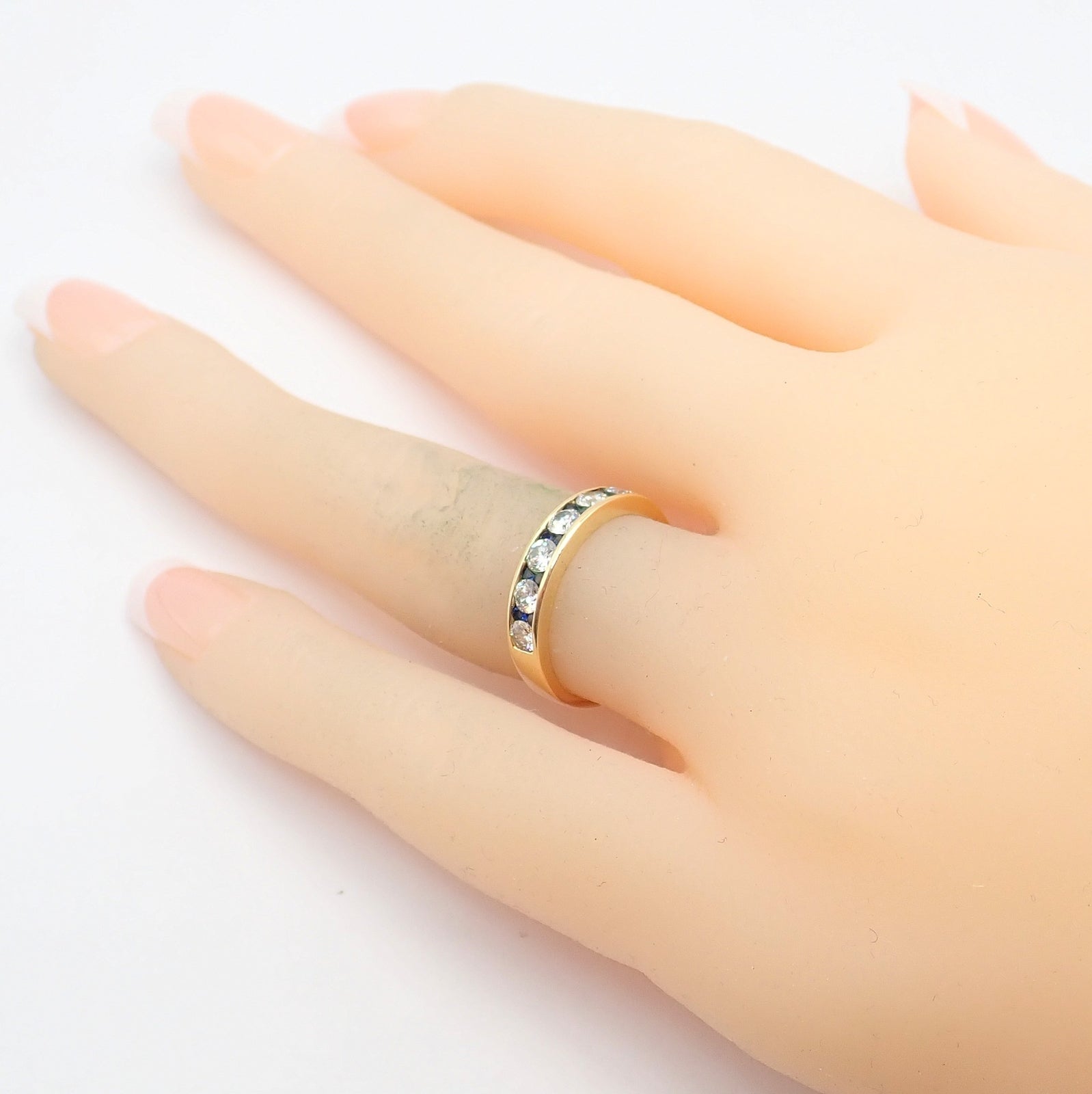 Authentic! Tiffany & Co 18k Yellow Gold 1.20ctw Diamond Sapphire Band Ring sz 5 | Fortrove