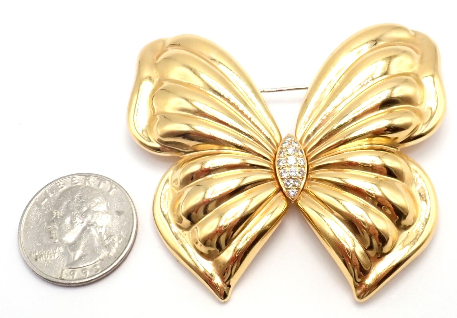 Authentic! Van Cleef & Arpels 18k Yellow Gold Extra Large Butterfly Pin Brooch | Fortrove