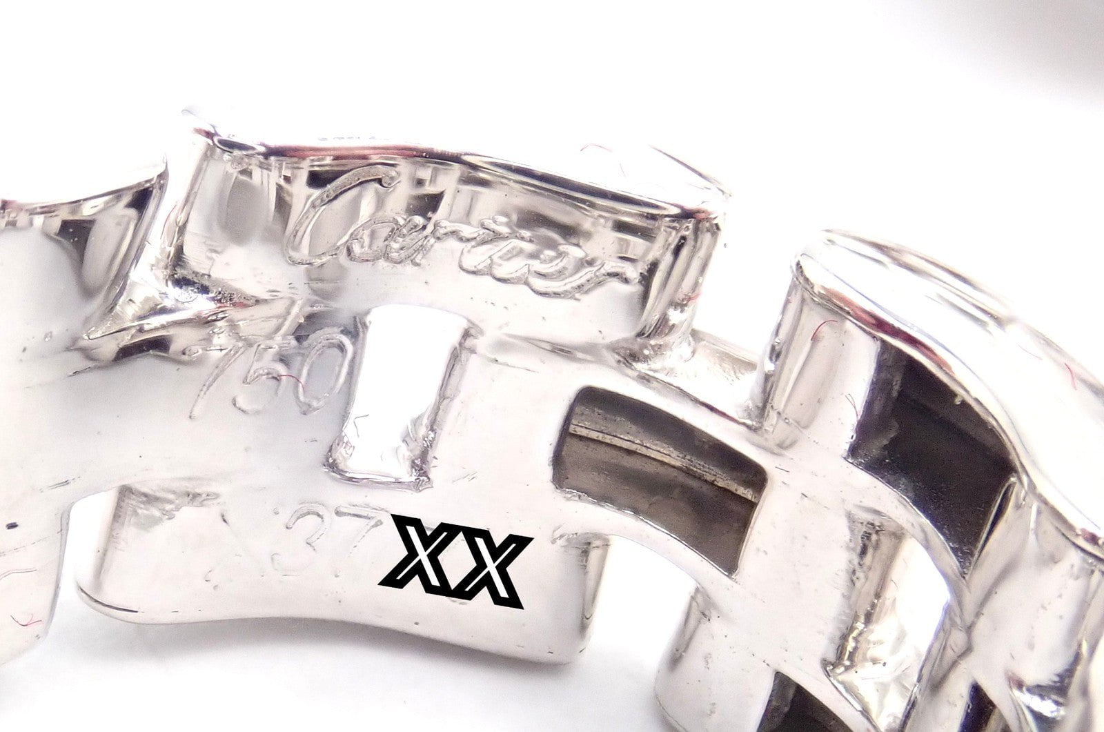 Authentic! Cartier Maillon Panthere 18K White Gold Three Row Link Hoop Earrings | Fortrove