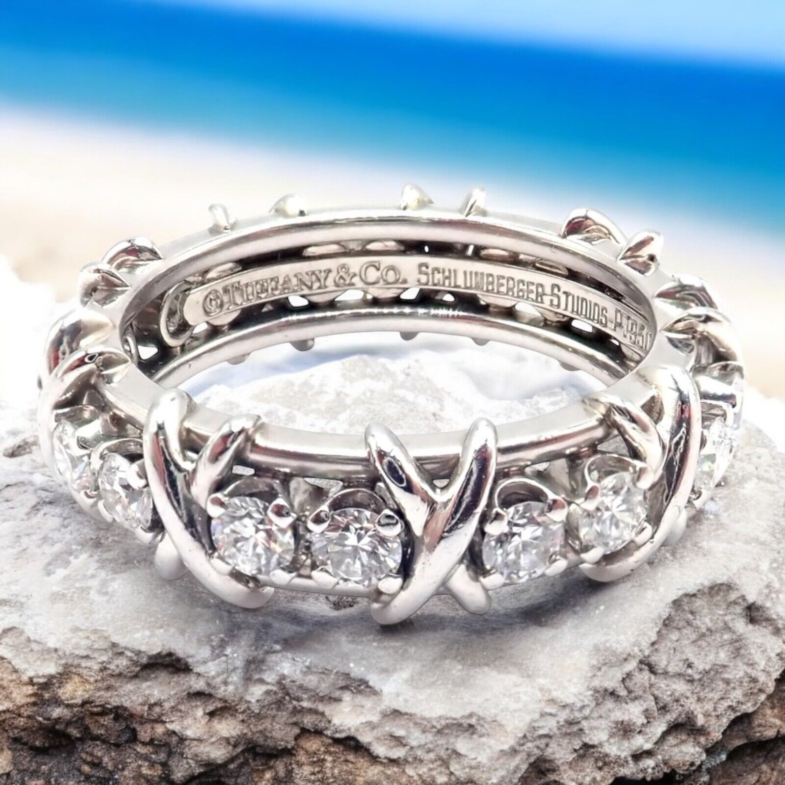Tiffany & Co Jean Schlumberger Platinum 16 Stone Diamond Band Ring Size 8.25 | Fortrove