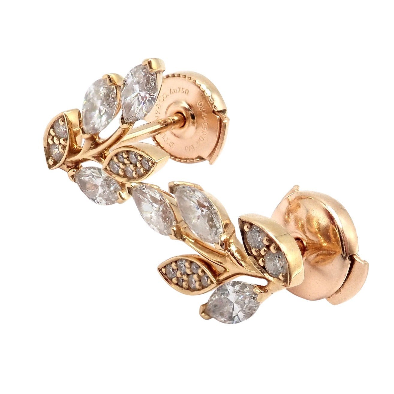 Rare! Authentic Tiffany & Co 18k Rose Gold Diamond Victoria Vine Earrings | Fortrove