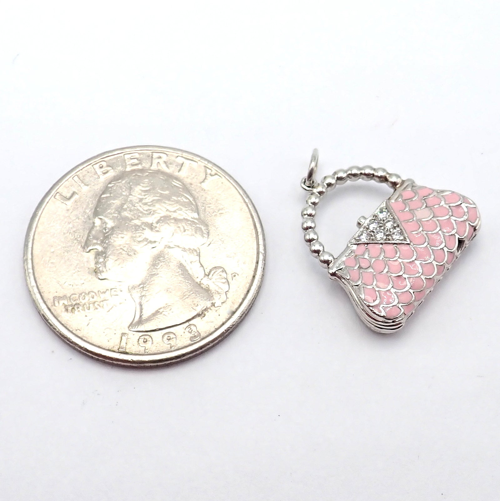 Tiffany & Co. Platinum Pink Enamel Diamond Handbag Purse Bag Charm Pendant | Fortrove