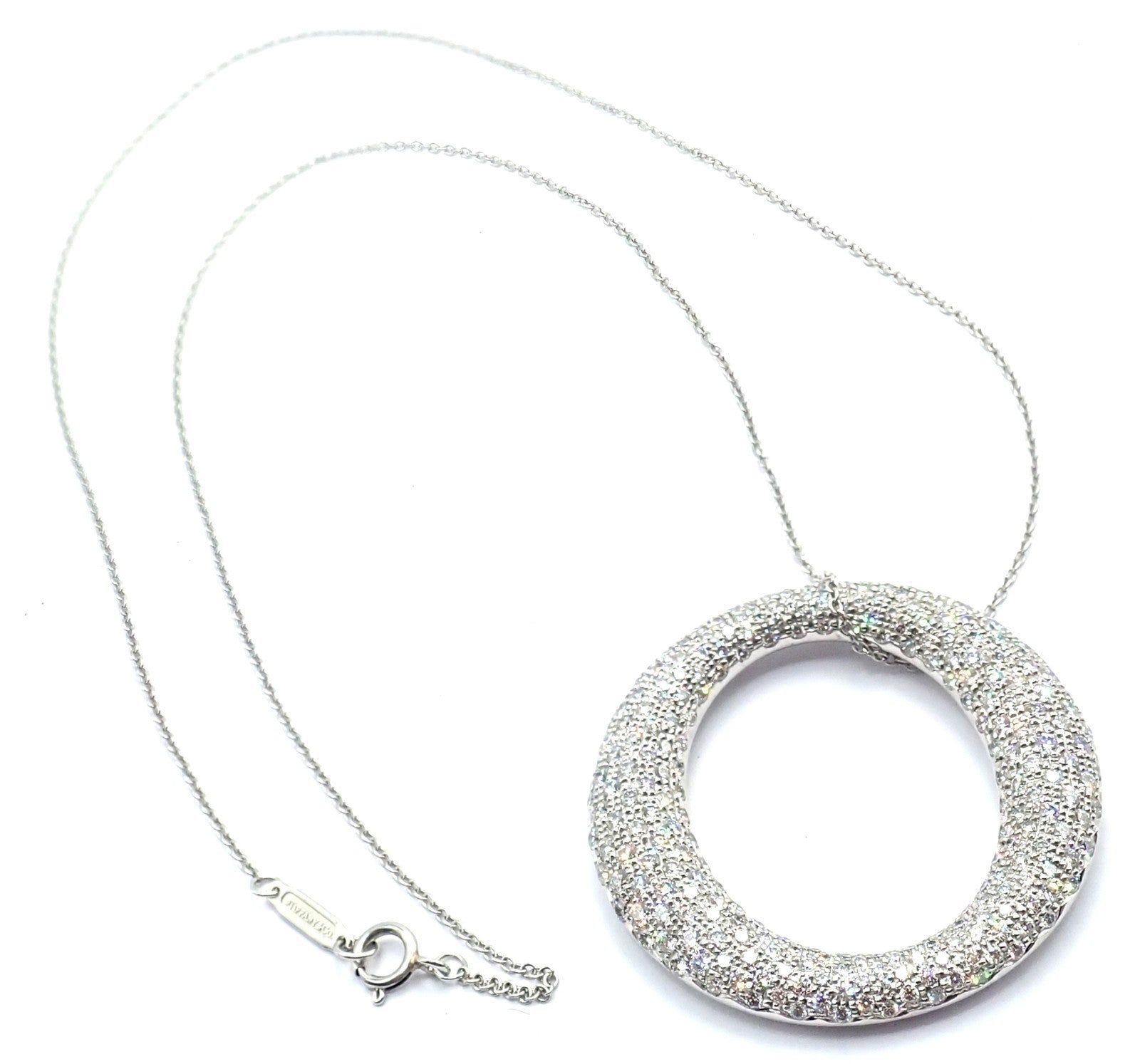Tiffany & Co Peretti Platinum Diamond Large 35mm Sevillana Pendant Necklace | Fortrove