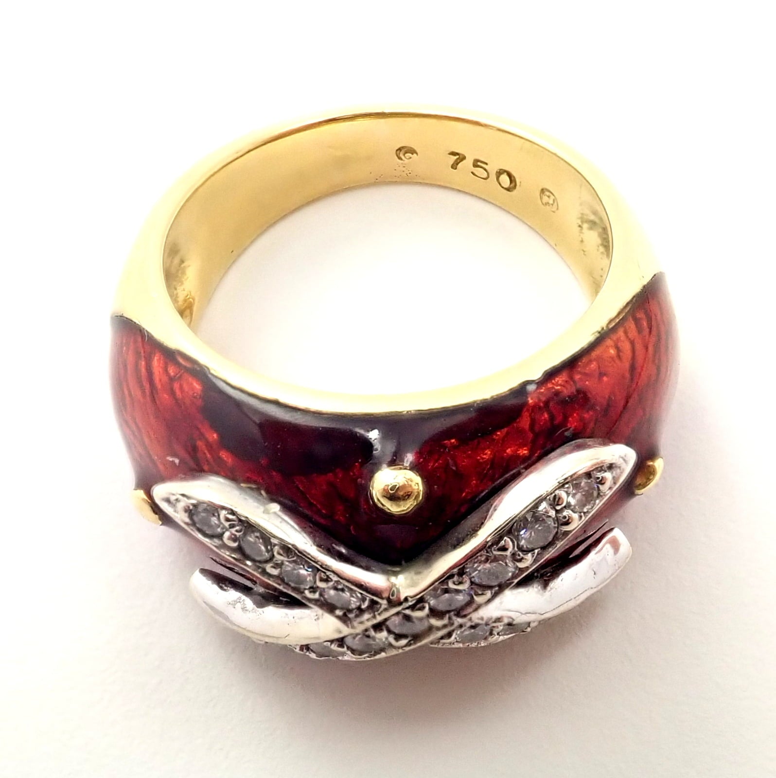 Hidalgo Jewelry & Watches:Fine Jewelry:Rings Authentic! Hidalgo 18k Yellow Gold Red Enamel X Diamond Ring sz 5