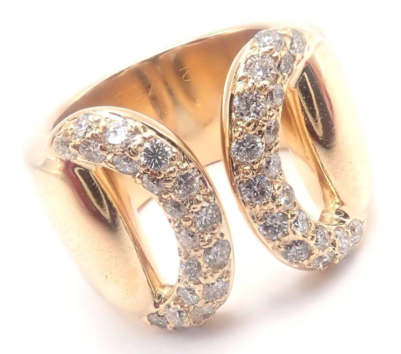 Authentic! Hermes 18k Yellow Gold Diamond Horse bit Wide Band Ring | Fortrove