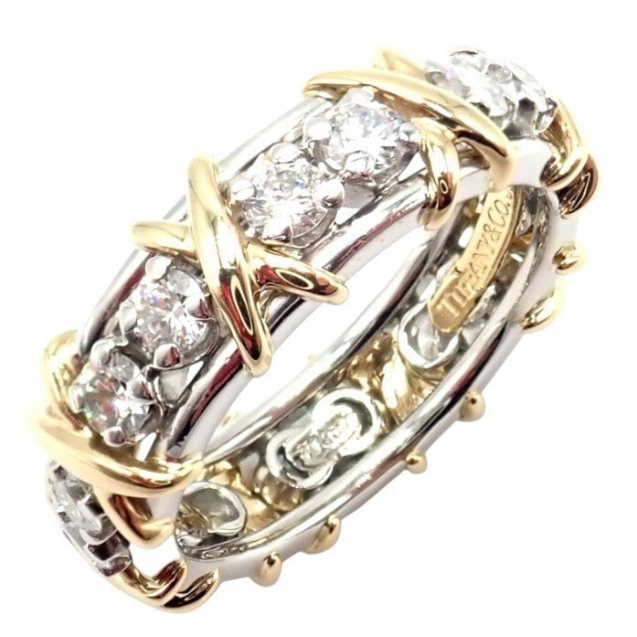 Tiffany & Co. Jewelry & Watches:Fine Jewelry:Rings Tiffany & Co Schlumberger 18k Gold Platinum 16 Stone Diamond Band Ring Size 6
