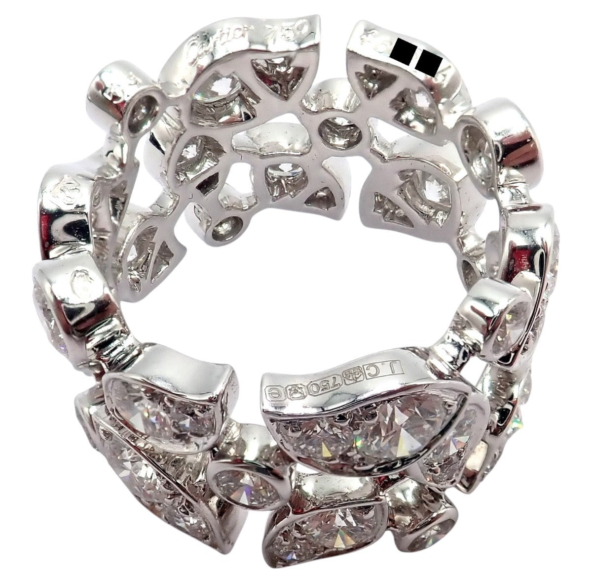 Authentic! Cartier 18k White Gold Diamond Leaf Wide Band Ring Size 53 | Fortrove