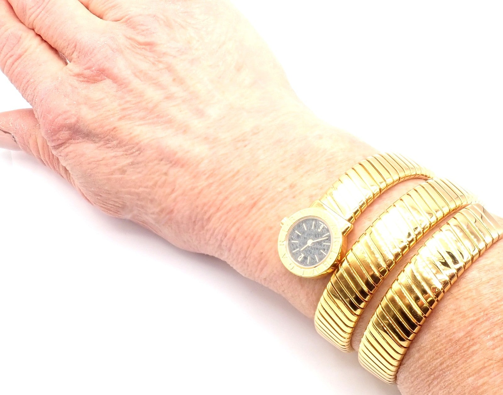 Authentic! Bulgari 18k Yellow Gold Tubogas Serpent Snake Bracelet Watch | Fortrove