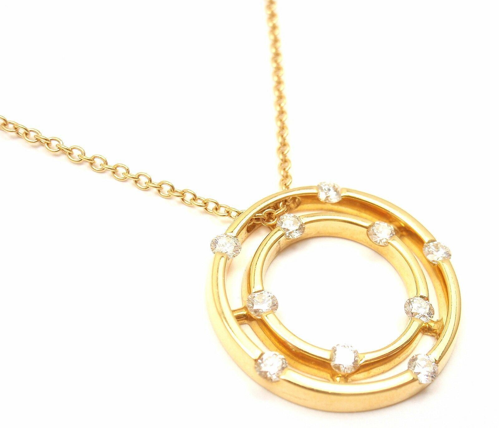 Authentic! Roberto Coin 18k Yellow Gold Double Hoop Diamond Pendant Necklace | Fortrove