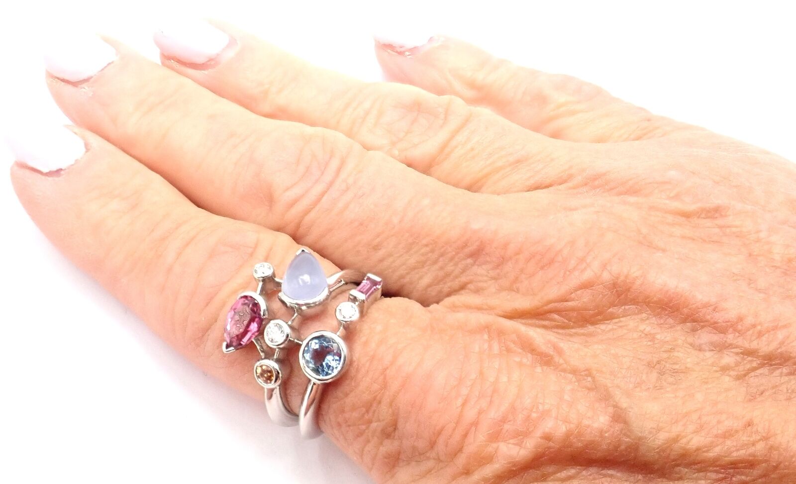 Authentic! Cartier Meli Melo Platinum Chalcedony Tourmaline Garnet Diamond Ring | Fortrove