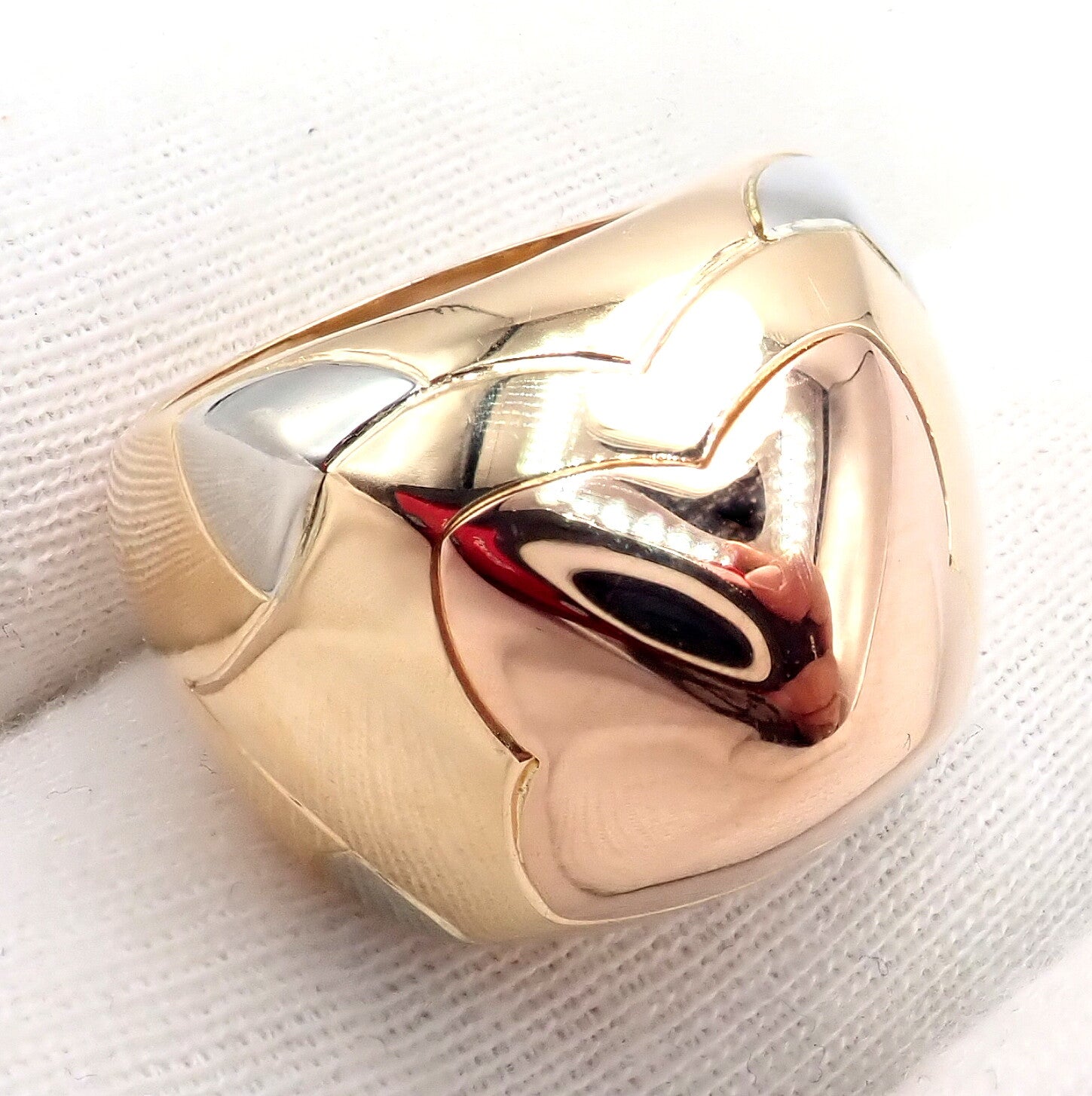Authentic! Bvlgari Bulgari 18k Yellow White Rose Gold Tricolor Pyramid Ring sz 6 | Fortrove