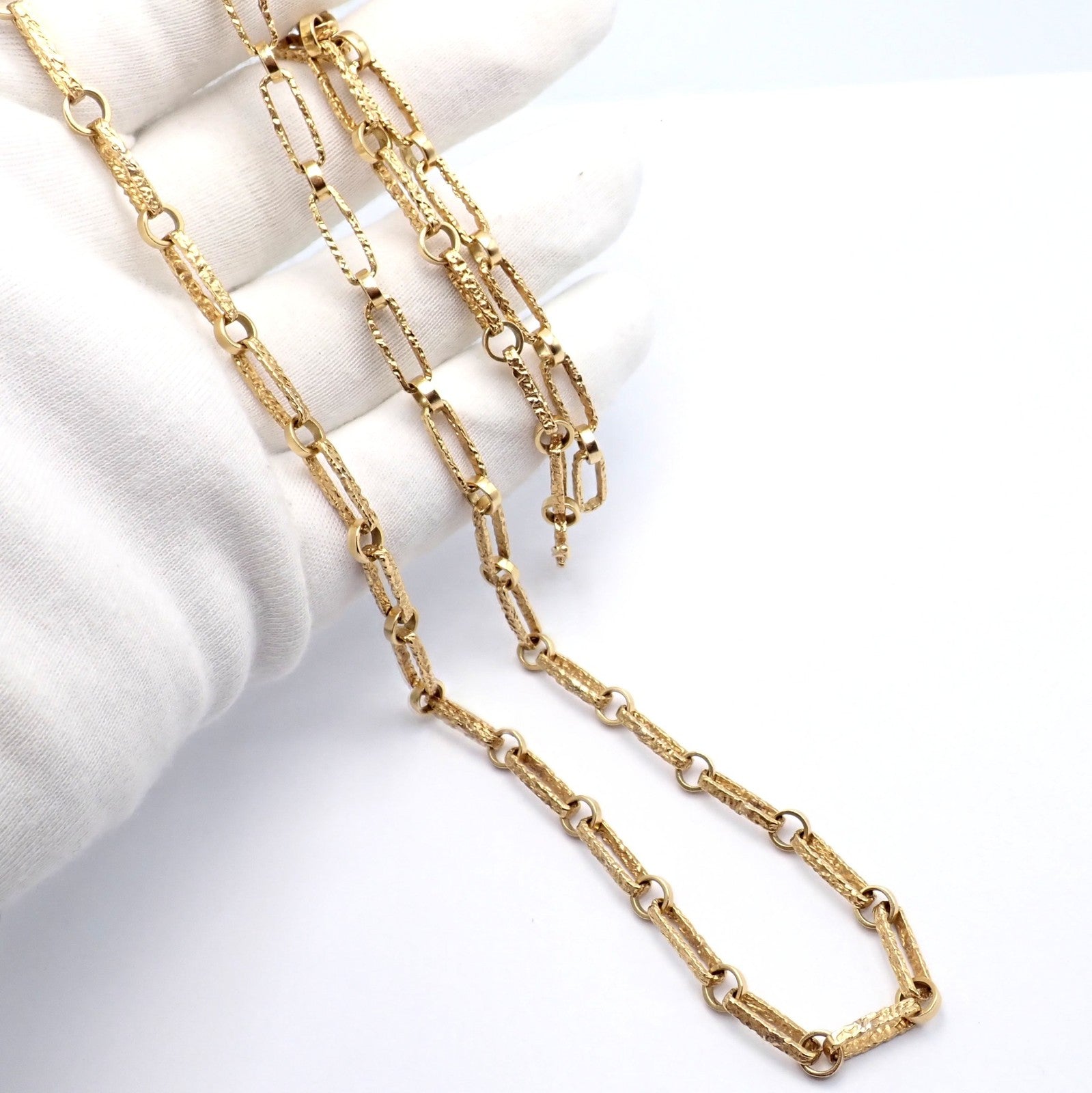 Rare! Vintage Estate 18k Yellow Gold Long 30" Paperclip Necklace 56.8g | Fortrove
