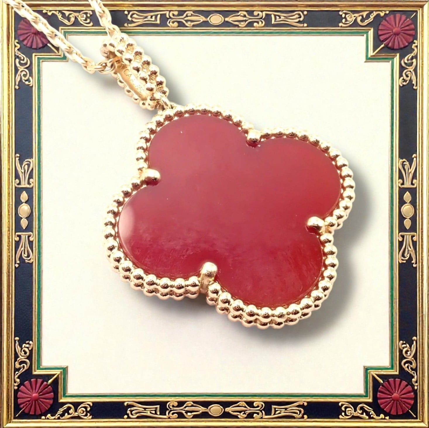 Van Cleef & Arpels Jewelry & Watches:Fine Jewelry:Necklaces & Pendants Van Cleef & Arpels 18k Gold Magic Alhambra Carnelian Motif Long Necklace Cert