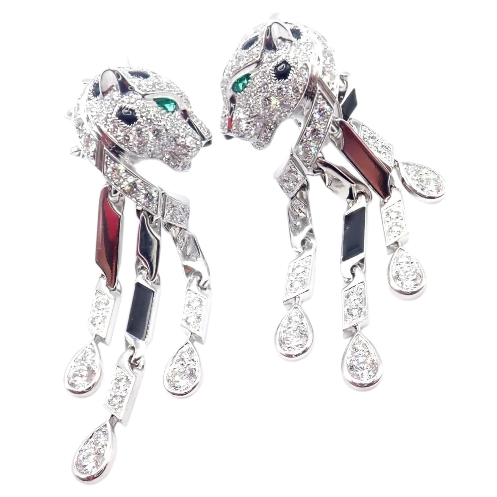 Authentic! Cartier Panthere Panther 18k White Gold Diamond Black Onyx Earrings | Fortrove