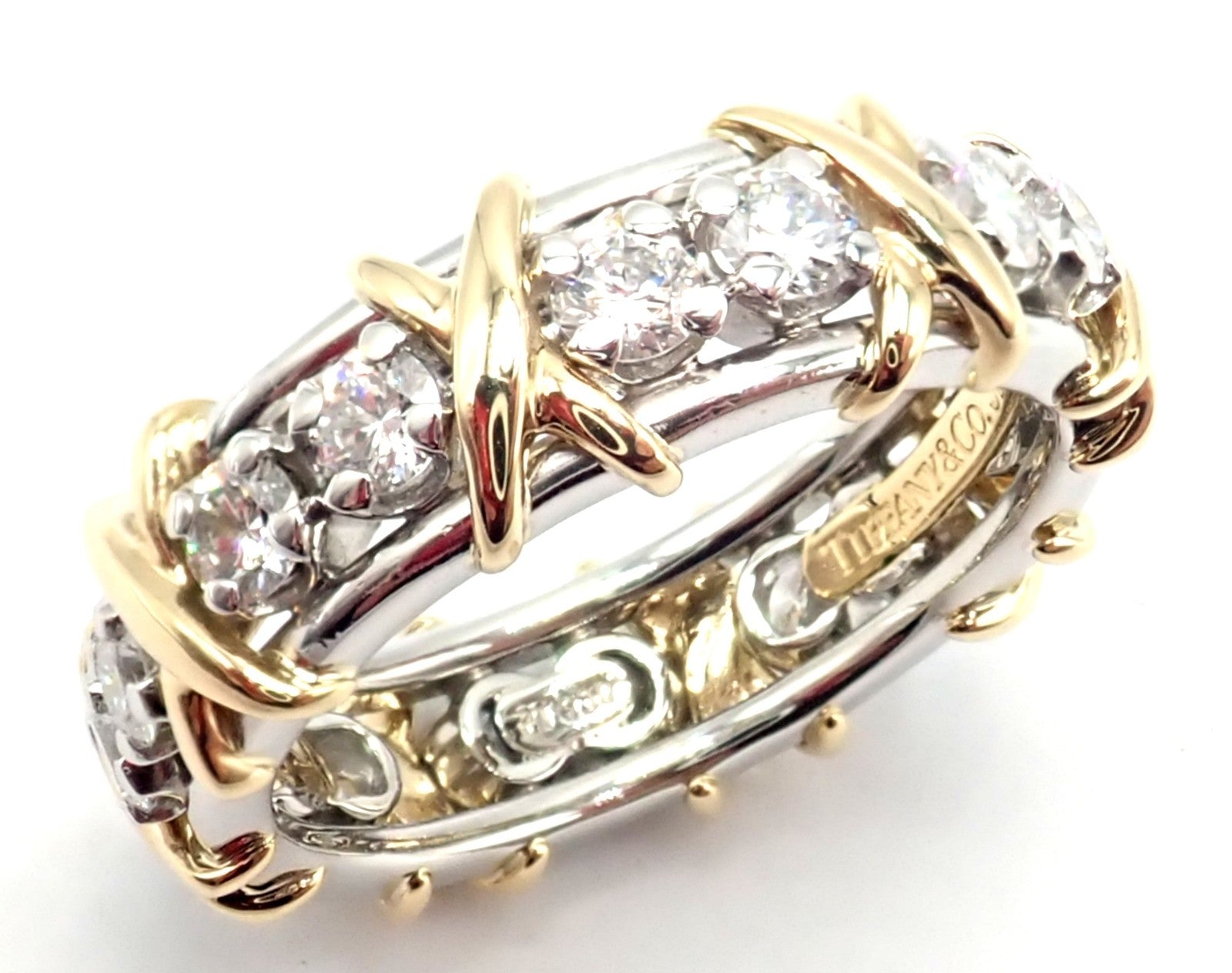 Tiffany & Co Schlumberger 18k Gold Platinum 16 Stone Diamond Band Ring Size 6 | Fortrove