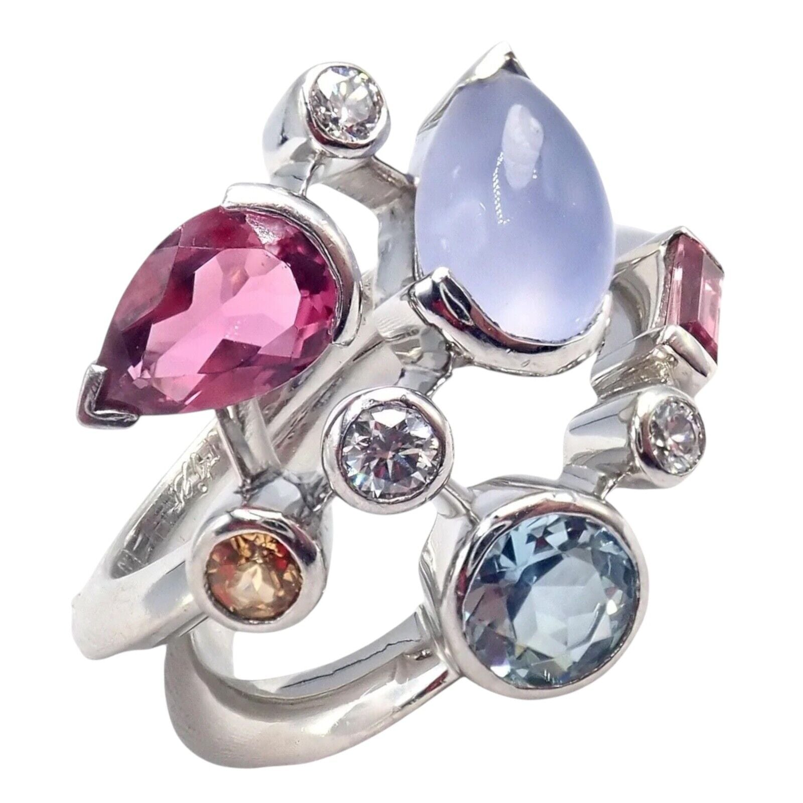 Authentic! Cartier Meli Melo Platinum Chalcedony Tourmaline Garnet Diamond Ring | Fortrove